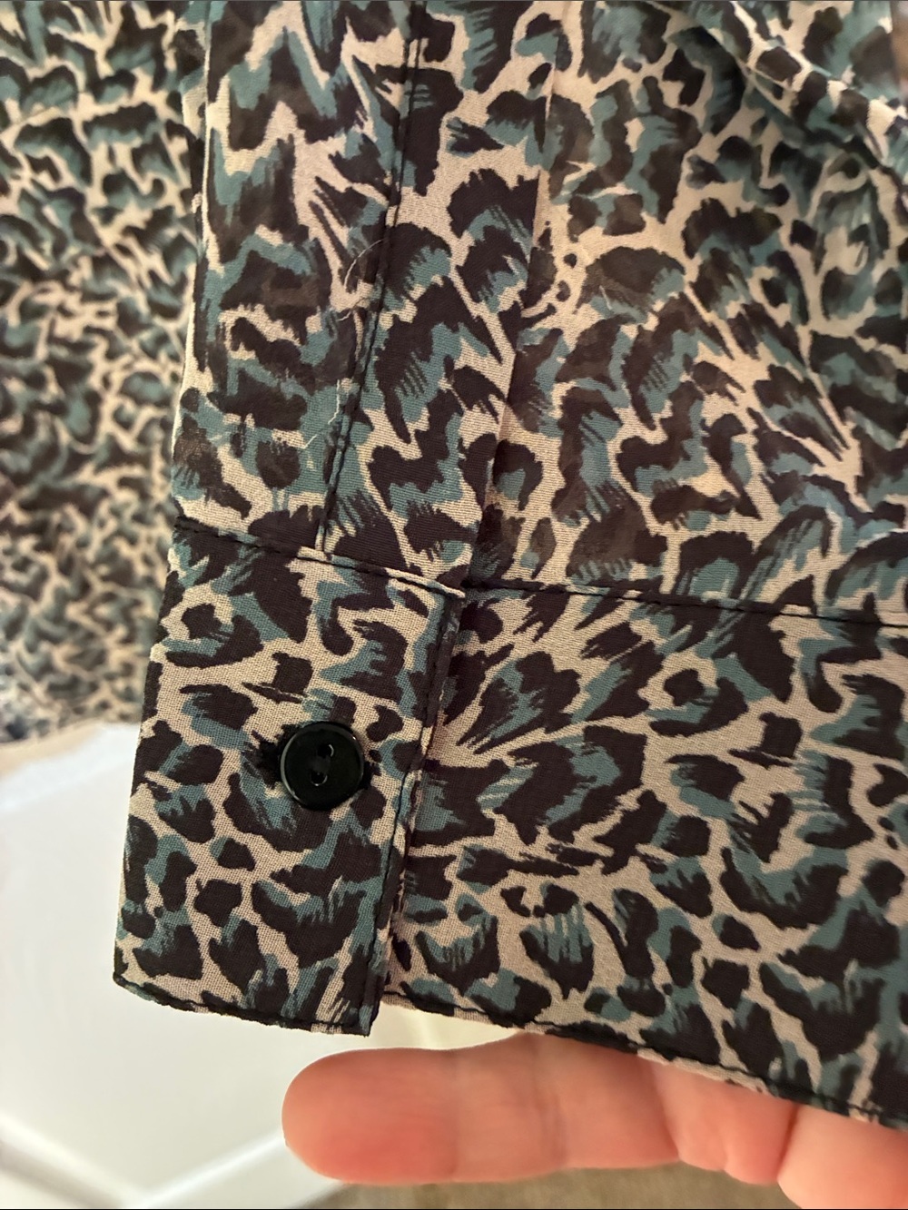 NWT Liverpool Teal and Cream Leopard-Print Double Layer Button Shirt SZ S - Picture 4 of 8